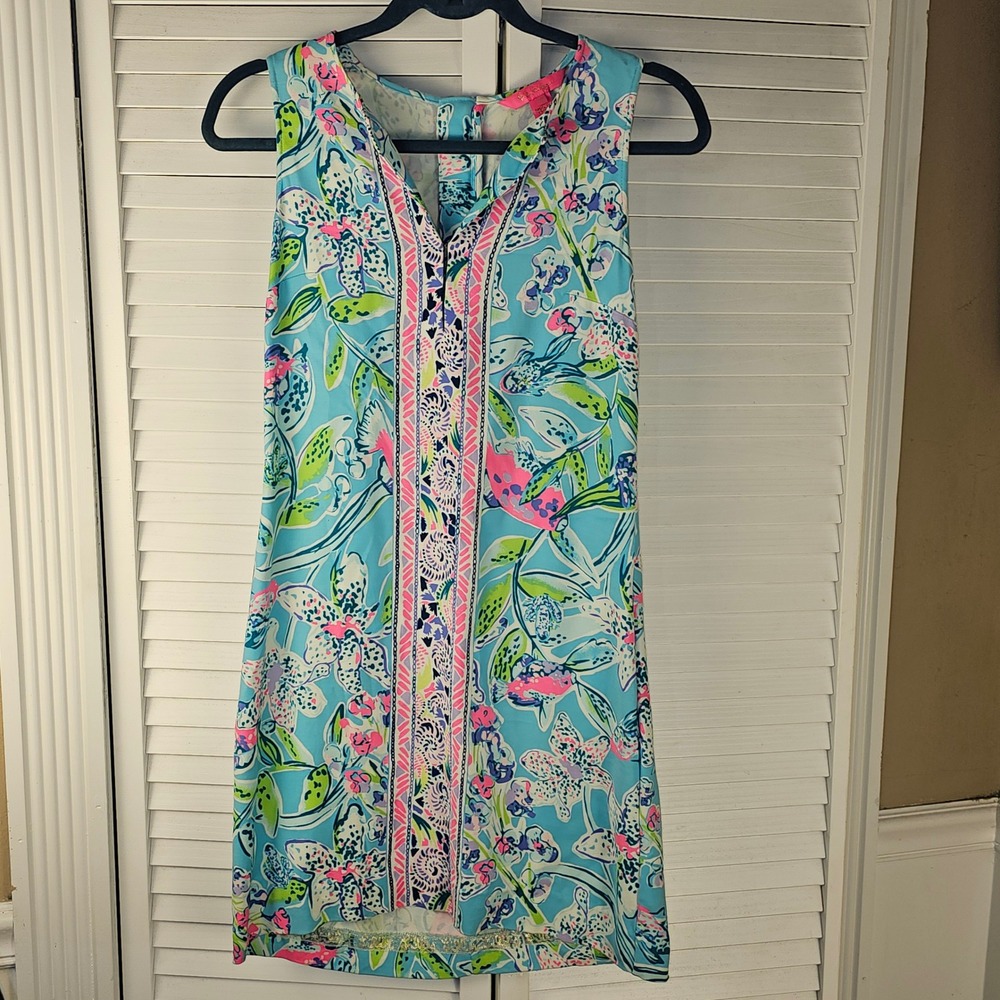 Lilly Pulitzer‎ Womens Bali Blue Sway This Way Kelby Stretch Shift Dress 00